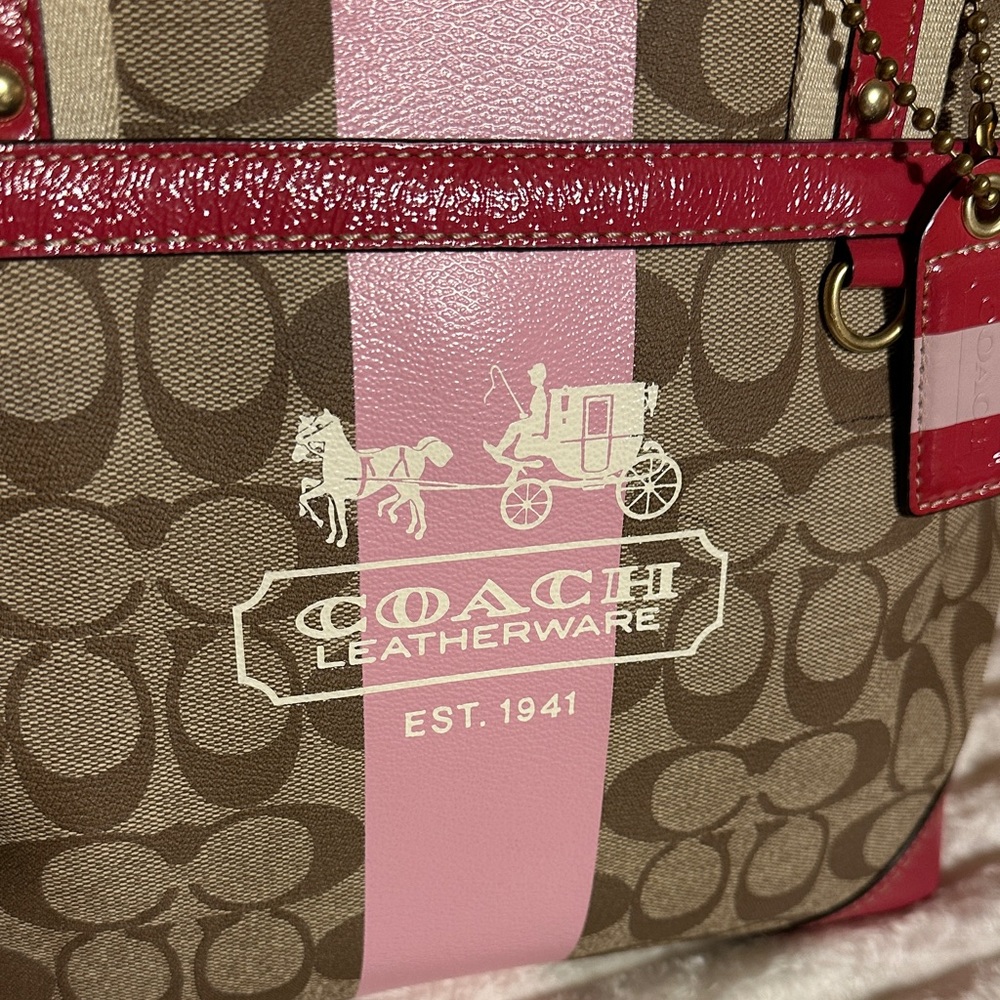 Coach Brown and Pink Signature Tote - Picture 3 of 13